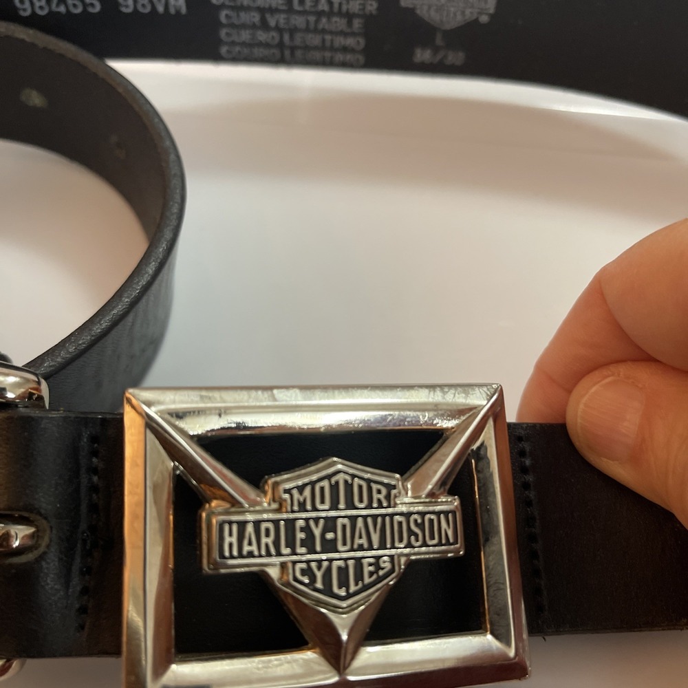Harley Davidson Black Leather Belt Sz L 36/38 Made In USA 98465 98VM Light‎ Wear